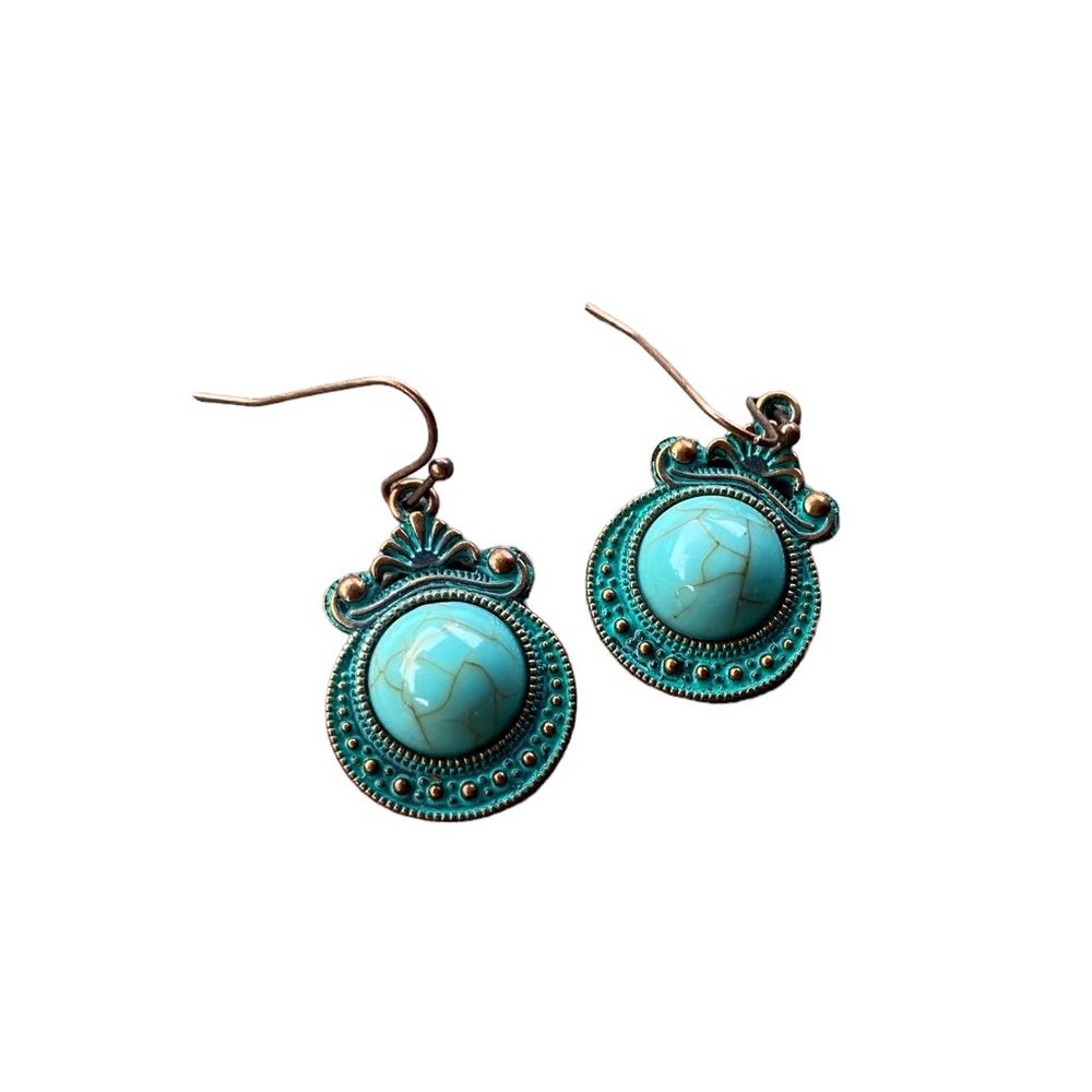 Boho Bronze and Turquoise Tone Drop Stone Earrings